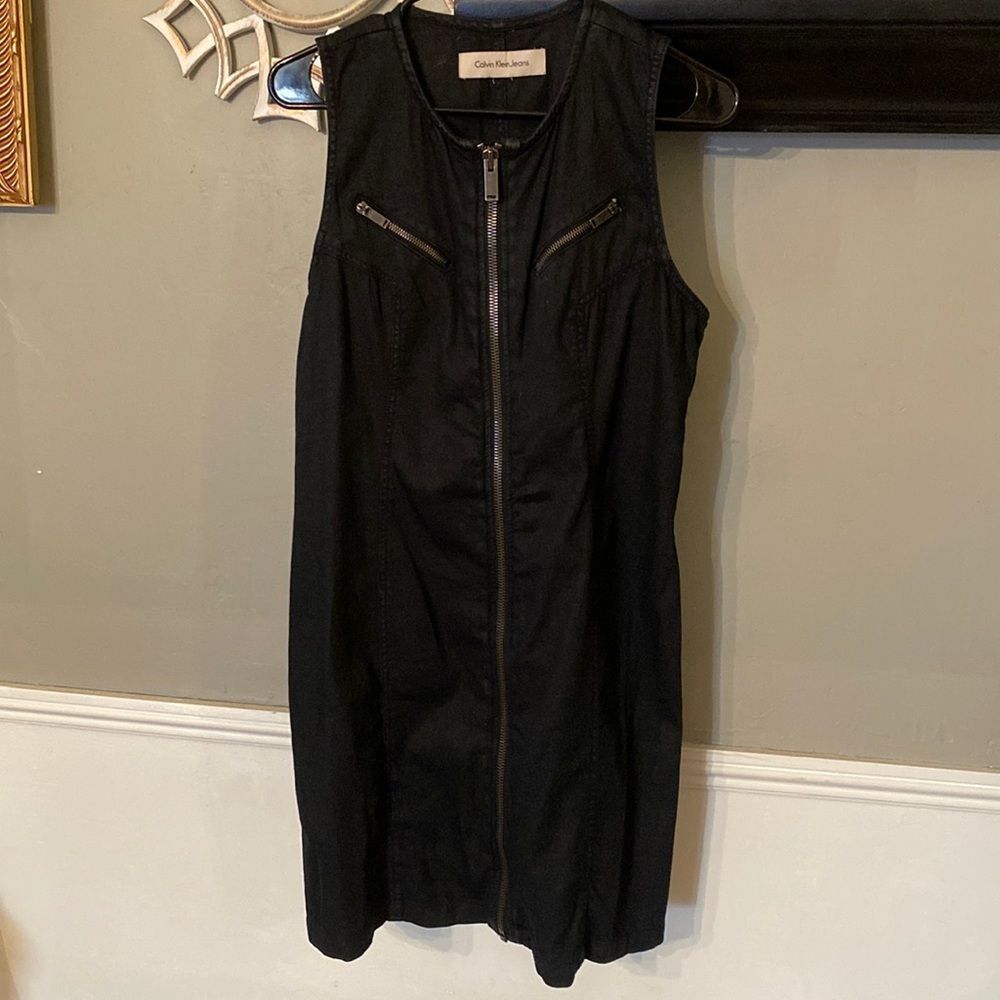 Beautiful Black Denim Calvin Klein Zip Up Dress Size 8